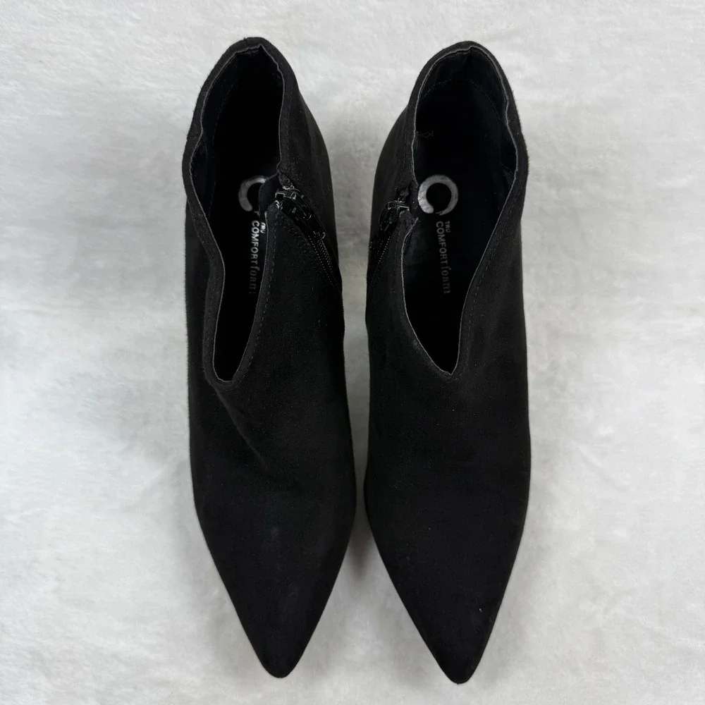 Journee Collection Womens Black Faux Suede Pointed Toe Stiletto‎ Ankle Booties 9